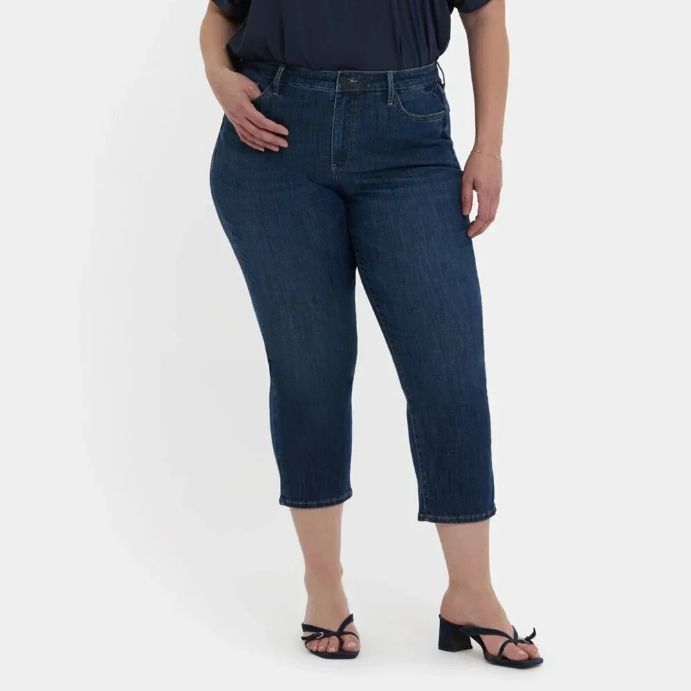 NYDJ Relaxed Piper Crop jeans blue denim dark wash straight leg stretch new 26W